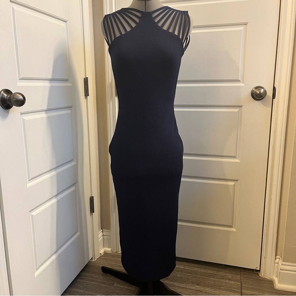 Dress the Population Gwen Midi Dress in Navy Size Small